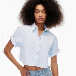 Aritzia Denim Forum The Jane Cropped Short Sleeve Shirt (WHITE)